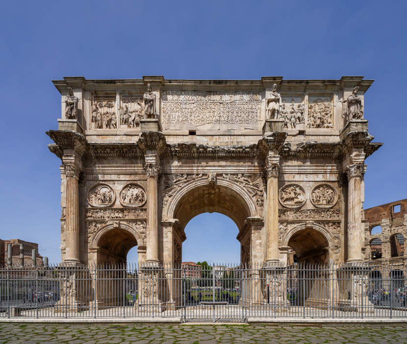 Arch of Constantine: Ancient Roman triumphal arch, a landmark of Rome, Italy