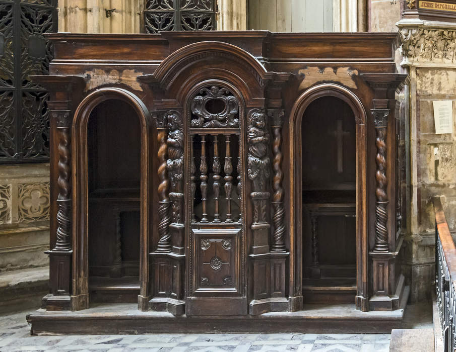 Confessional: Small, enclosed booth used for confession