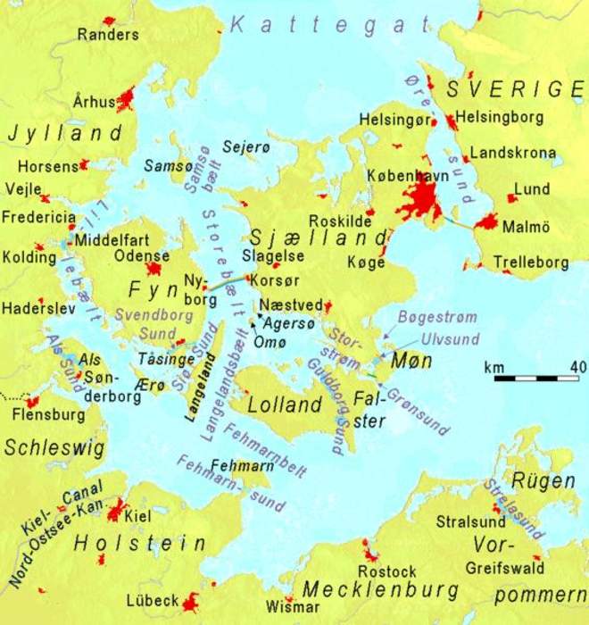 Danish straits: Three channels in Denmark connecting the Baltic Sea to the North Sea