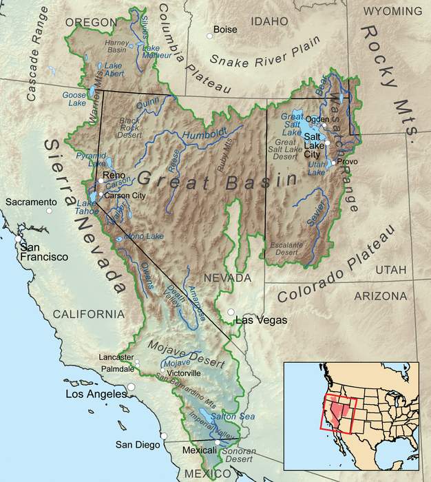 Great Basin: Large depression in western North America