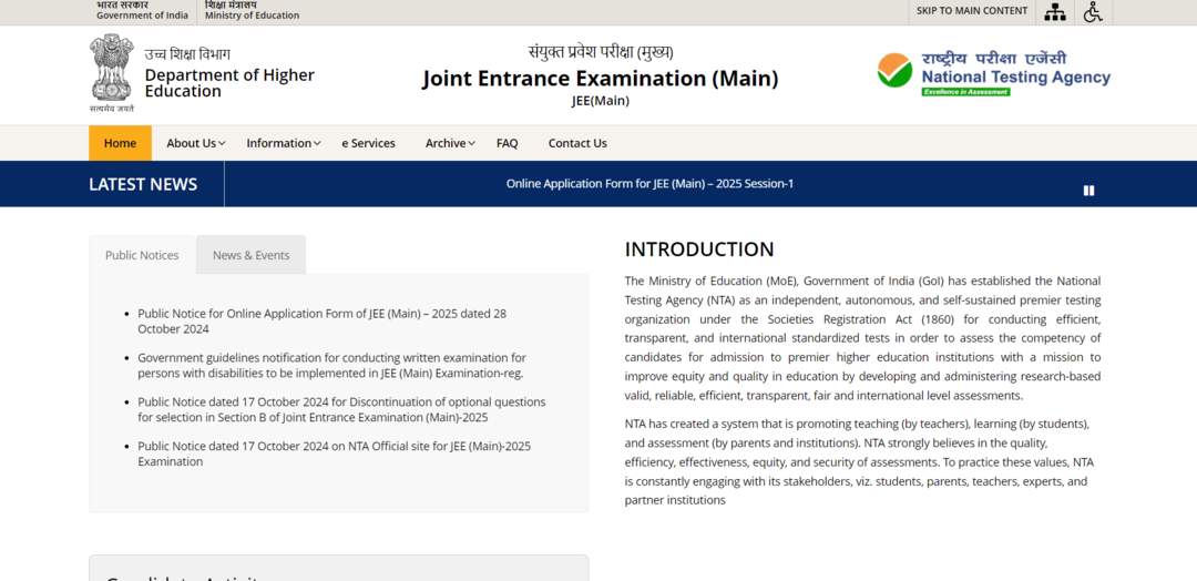 Joint Entrance Examination – Main: Examination for admission to engineering colleges in India