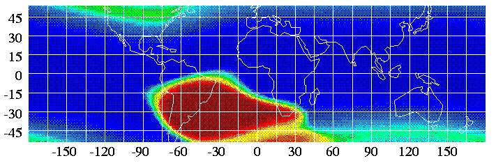 South Atlantic Anomaly: Region where Earth's magnetic field is weakest relative to an idealised dipole