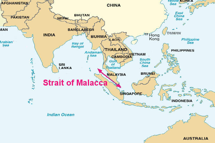 Strait of Malacca: Strait between the Malay Peninsula and the Indonesian island of Sumatra