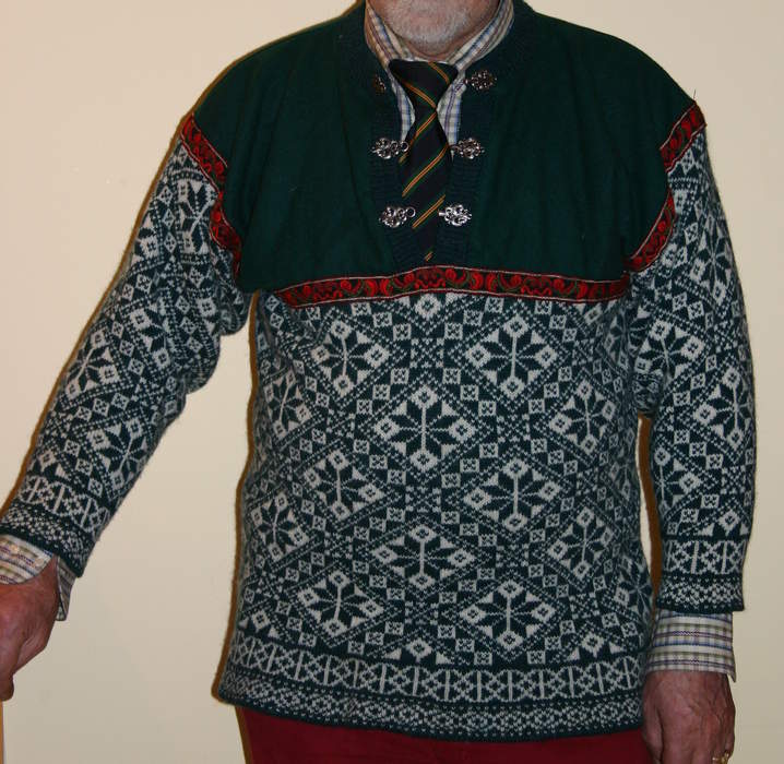 Sweater: Piece of clothing made out of knit or crocheted material